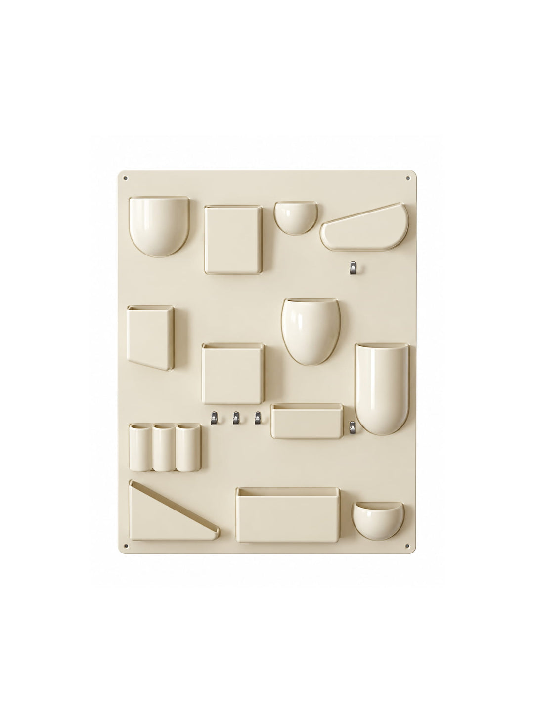 Le rangement mural Uten.Silo II de Vitra organise vos objets avec style grâce à ses nombreux compartiments. crème