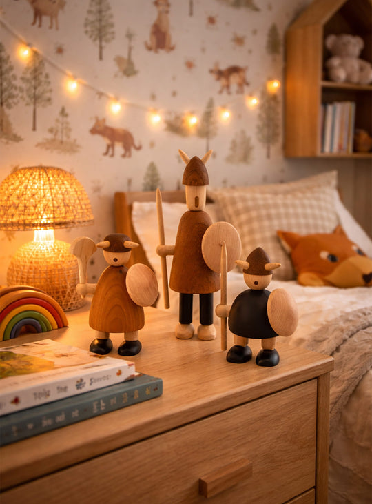 Figurines Vikings en bois, déco originale au style fort et légendaire.