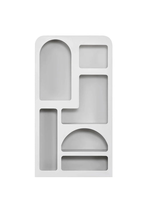 Optez pour la bibliothèque Vinci, un meuble architectural au style minéral.