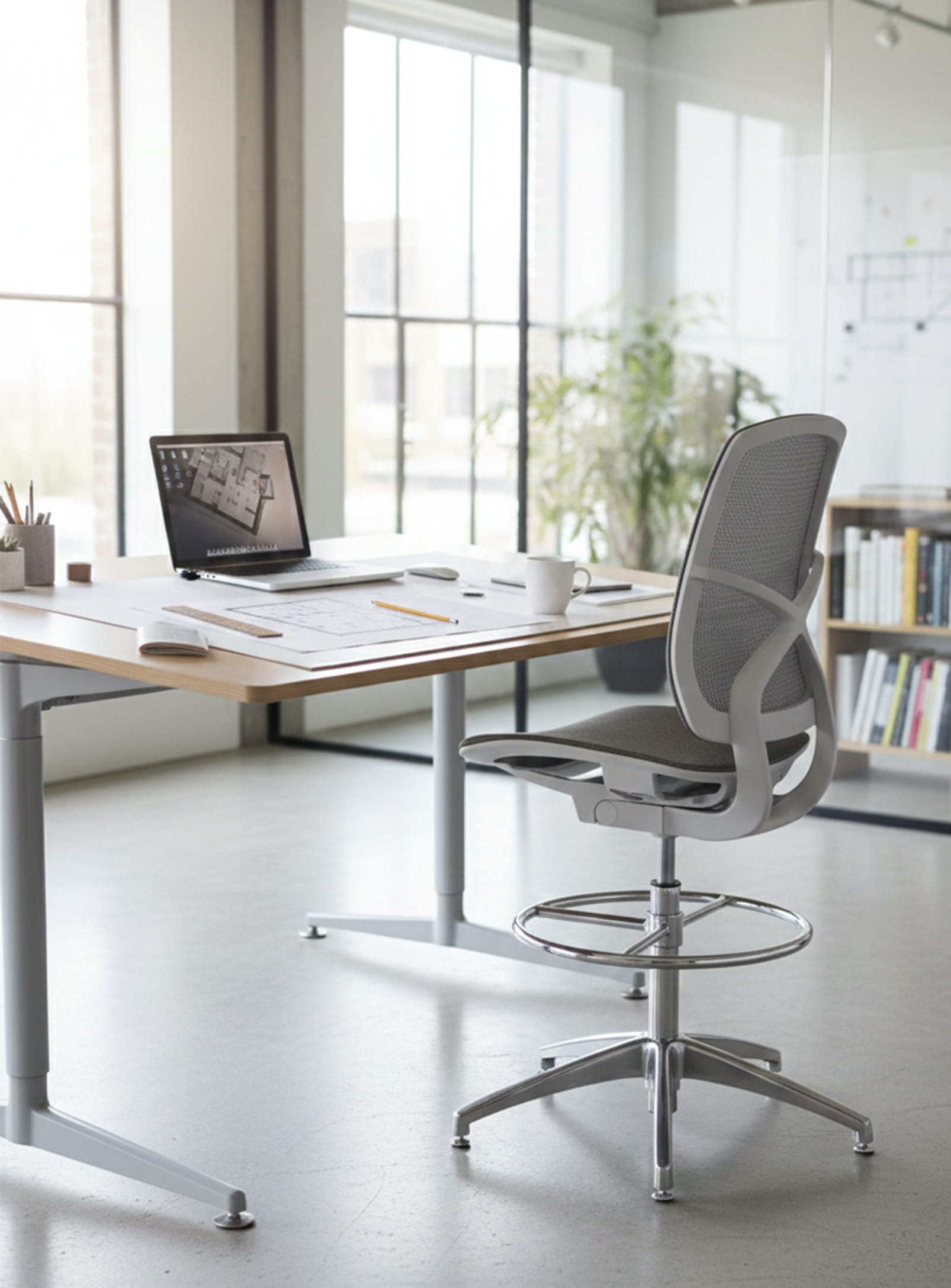 X, office stool in aluminum and polyester – Nüspace
