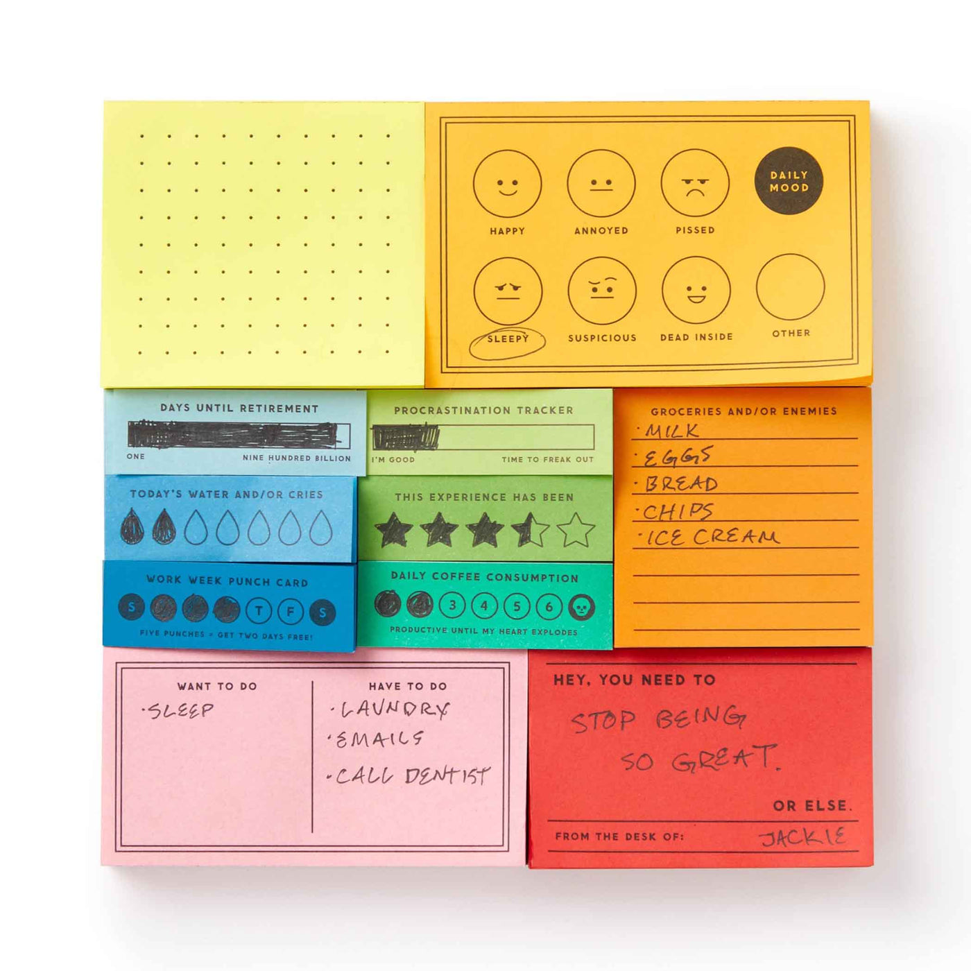 Restez organisé avec style : "I've Got A Few Notes Tear-off" de Brass Monkey propose 11 blocs-notes rétro détachables, chacun dédié à une tâche essentielle, pour toutes vos pensées importantes.
