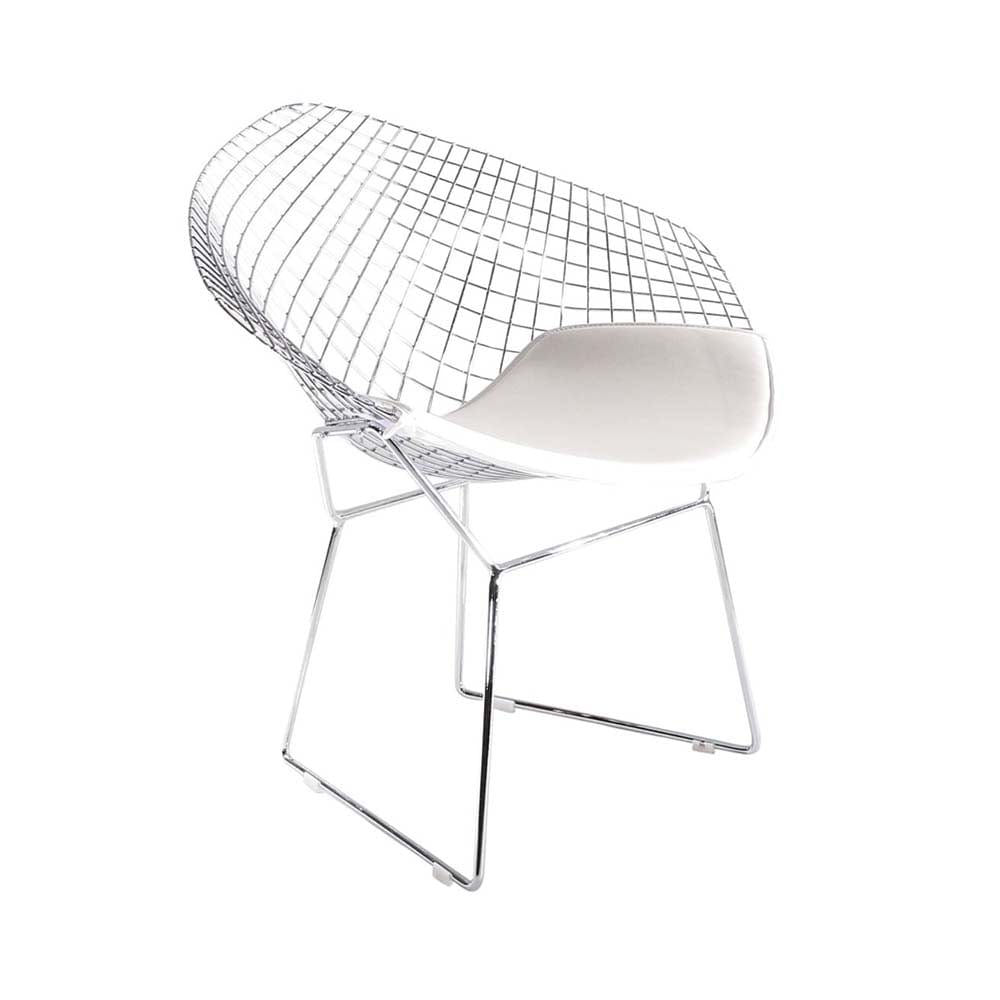 Reproduction Bertoia Diamond, chaise de salle à manger avec coussin, en métal chromé, blanc