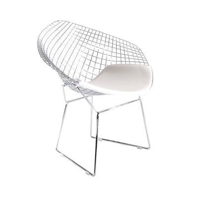 Reproduction Bertoia Diamond, chaise de salle à manger avec coussin, en métal chromé, blanc