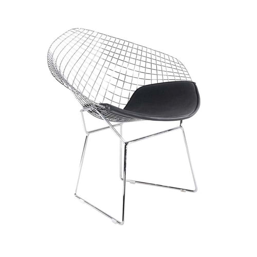 Reproduction Bertoia Diamond, chaise de salle à manger avec coussin, en métal chromé, noir