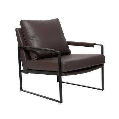 Reproduction Milo, fauteuil, en cuir artificiel et métal, brun