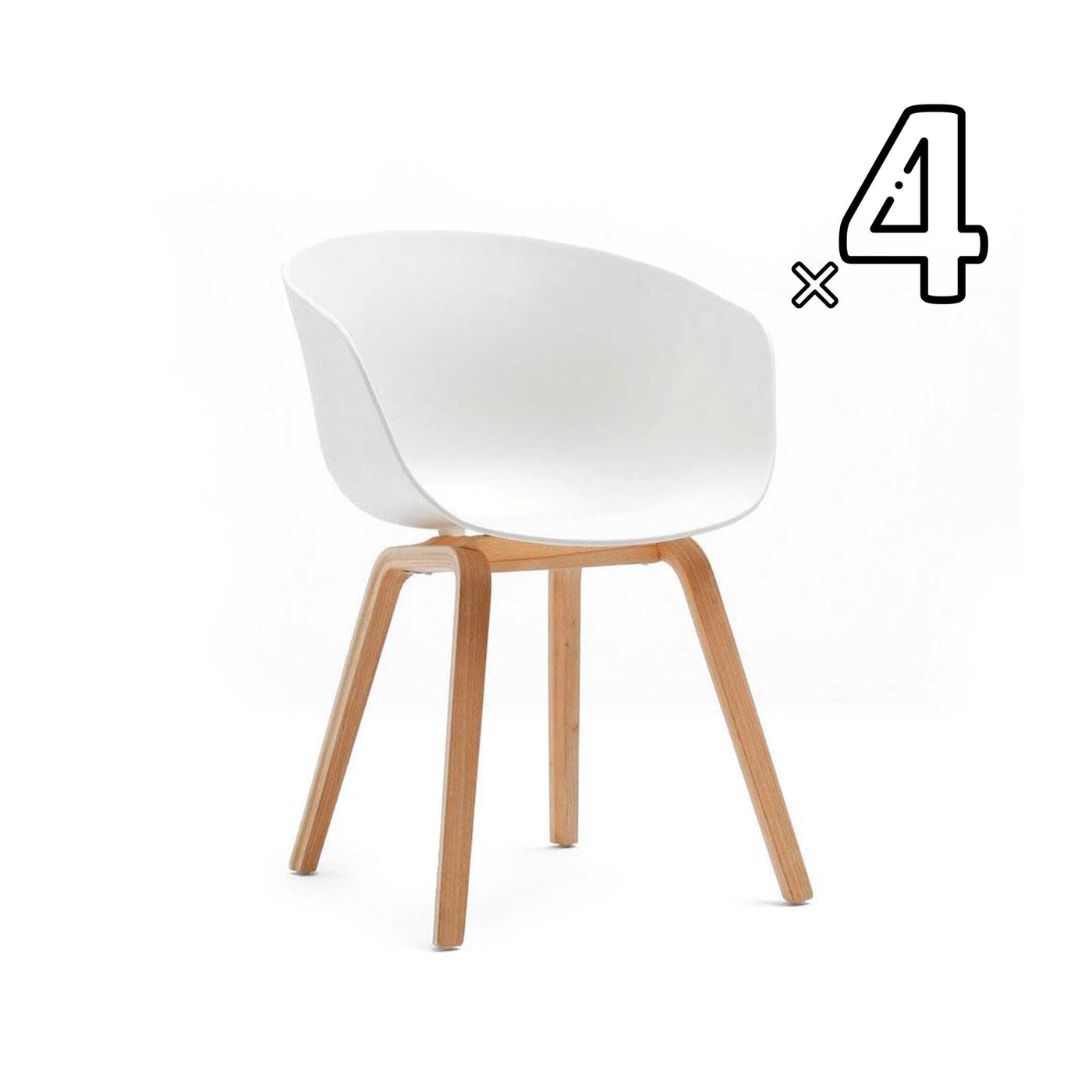 Classique du design - 21ème siècle, About 22, chaise à dîner, en bois et polypropylène, set de 4, blanc, naturel