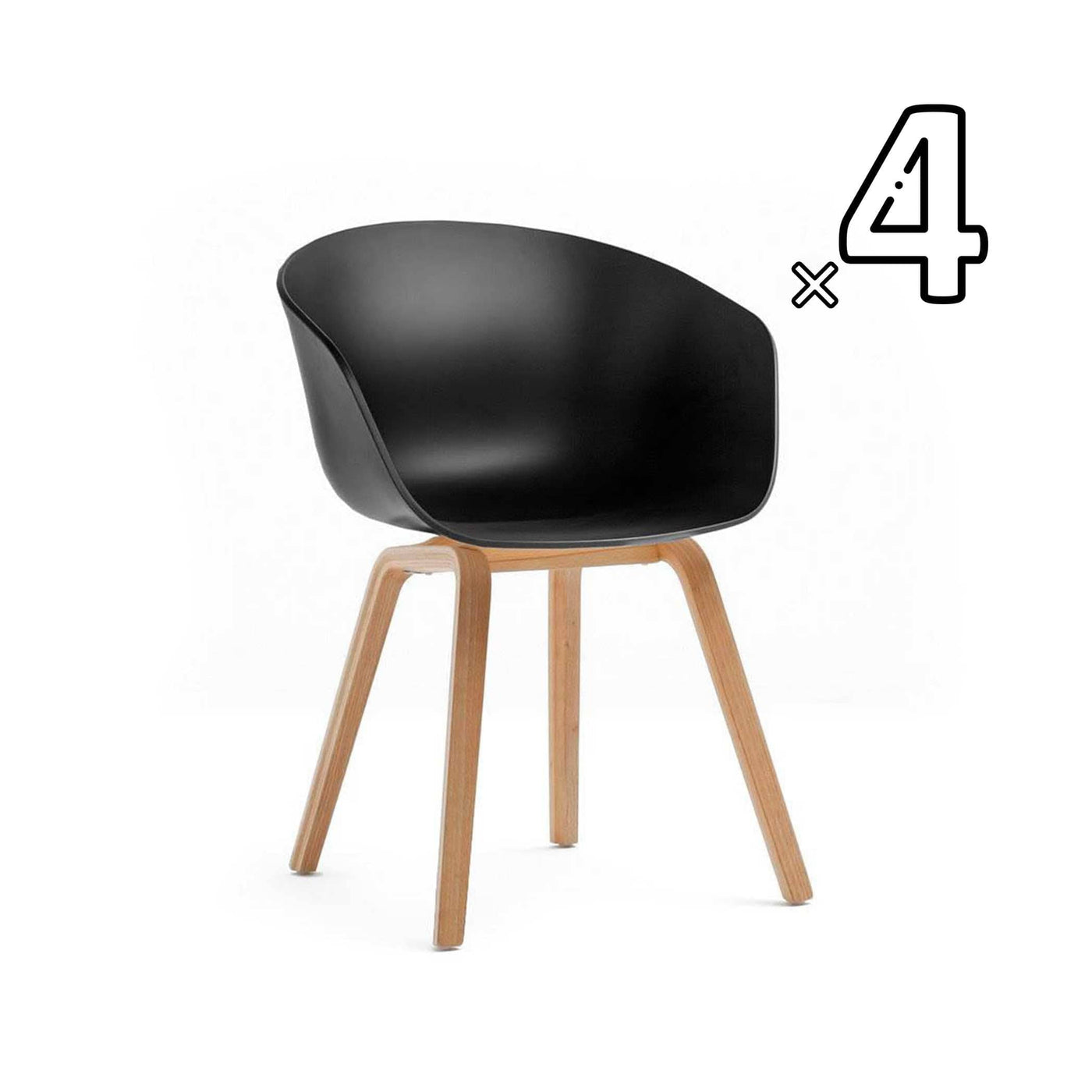 Classique du design - 21ème siècle, About 22, chaise à dîner, en bois et polypropylène, set de 4, noir, naturel