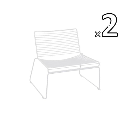 Reproduction Hee, ensemble de 2 fauteuils ou chaises lounge, en métal peint, blanc