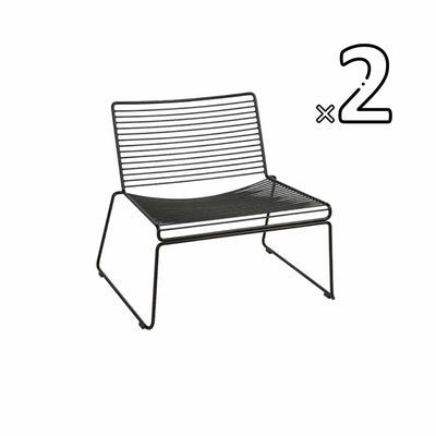 Reproduction Hee, ensemble de 2 fauteuils ou chaises lounge, en métal peint, noir