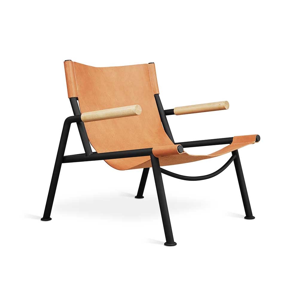 Gus* Modern Wyatt, chaise lounge confortable avec accoudoirs, en cuir, métal et bois, sorrel havana