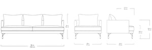 Gus* Modern Highline, sofa confortable de 3 places et fauteuil, en métal, bois et tissu, dimensions