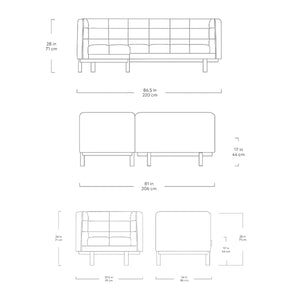 Mulholland, fauteuil et sofa sectionnel, en tissu, par Gus* Modern, dimensions