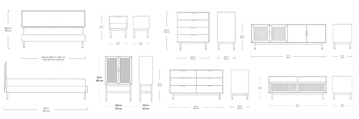 Munro, mobilier de rangement et lit, par Gus* Modern, dimensions