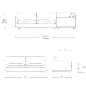 Gus* Modern Sola, sofa et sofa bi-sectionnel confortable, en bois et tissu, dimensions