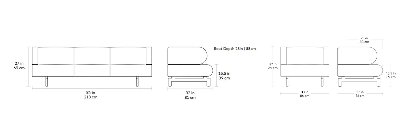 Soren, sofa et fauteuil en tissu, par Gus* Modern, dimensions
