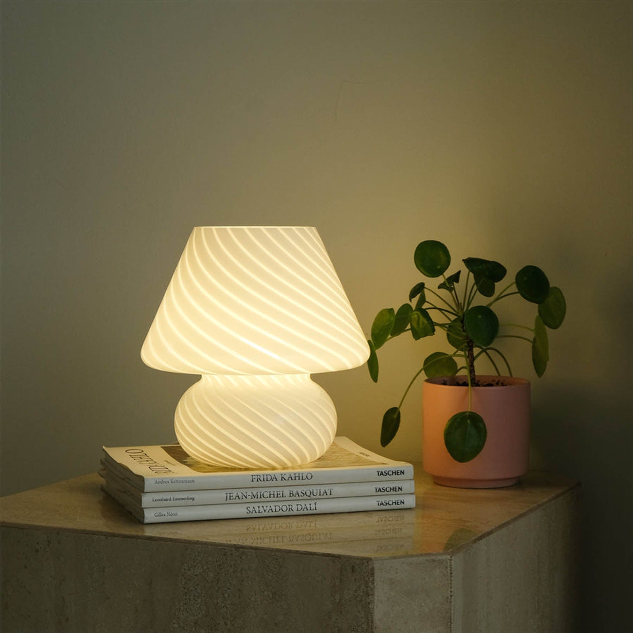 Mushroom, white glass table lamp by Humber – Nüspace