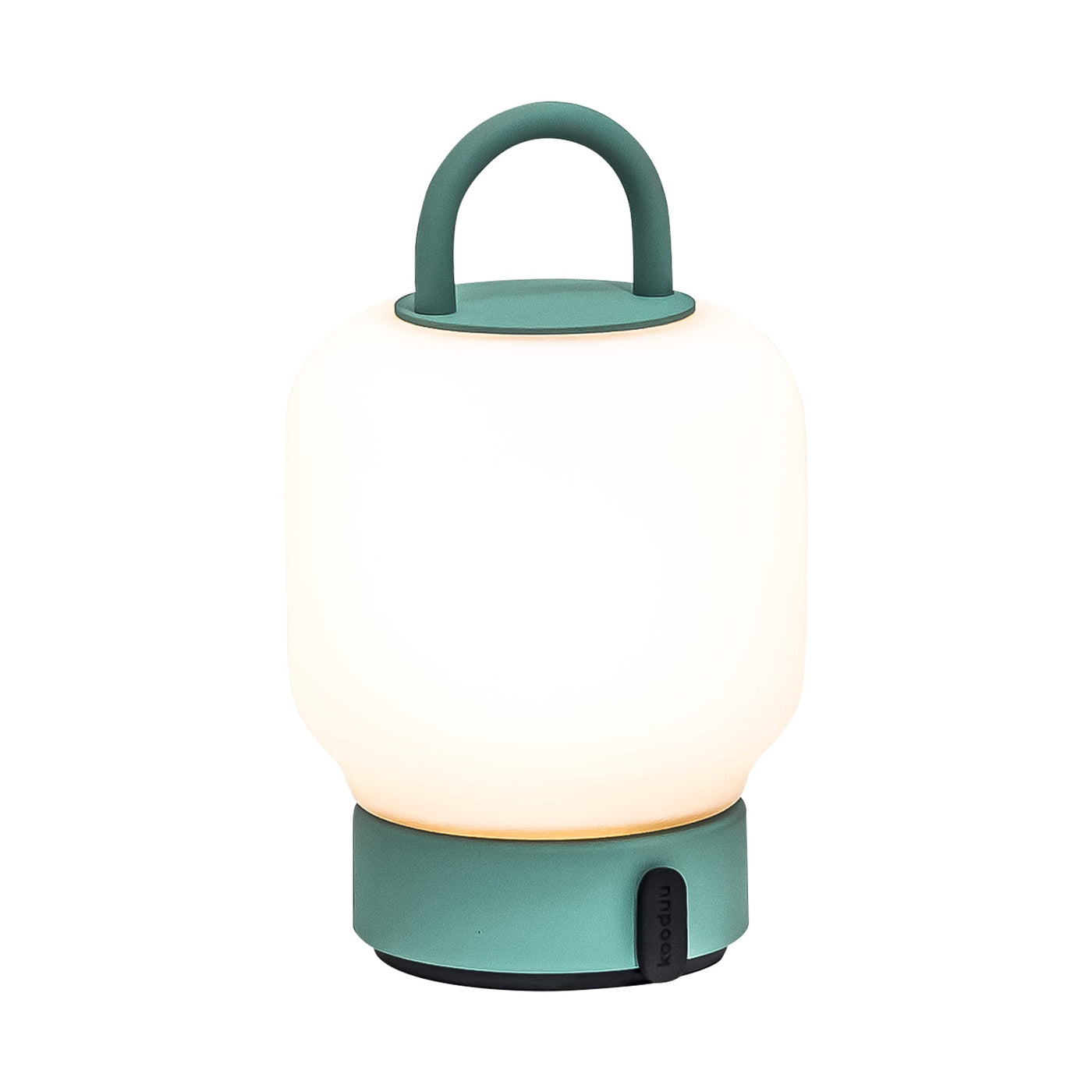kooduu Loome, lampe de table LED portable en forme de lanterne avec chargeur USB, en acier et verre, sarcelle fumé