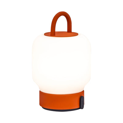 kooduu Loome, lampe de table LED portable en forme de lanterne avec chargeur USB, en acier et verre, orange