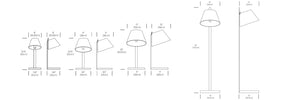Lana, lampes de table et sur pied avec une hauteur réglable, par Pablo Designs, dimensions