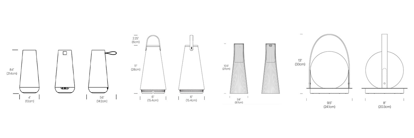 Lanternes, lampe de table sans fil, par Pablo Designs, dimensions