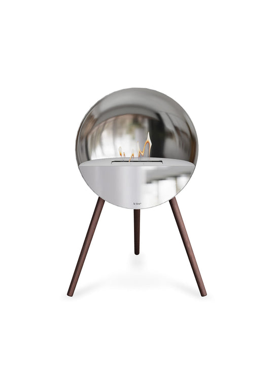 Foyer design Le Feu Eye argent : allure moderne et feu apaisant.