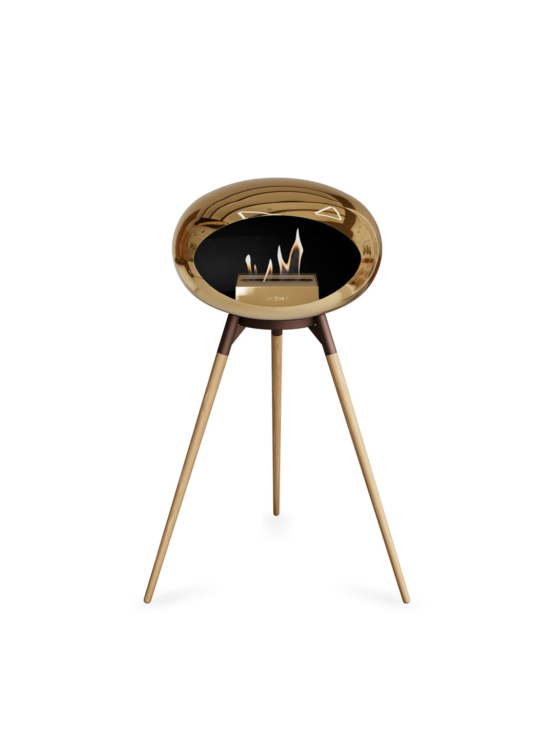 Foyer Ground High Dome Le Feu or rose : design danois et feu lumineux.