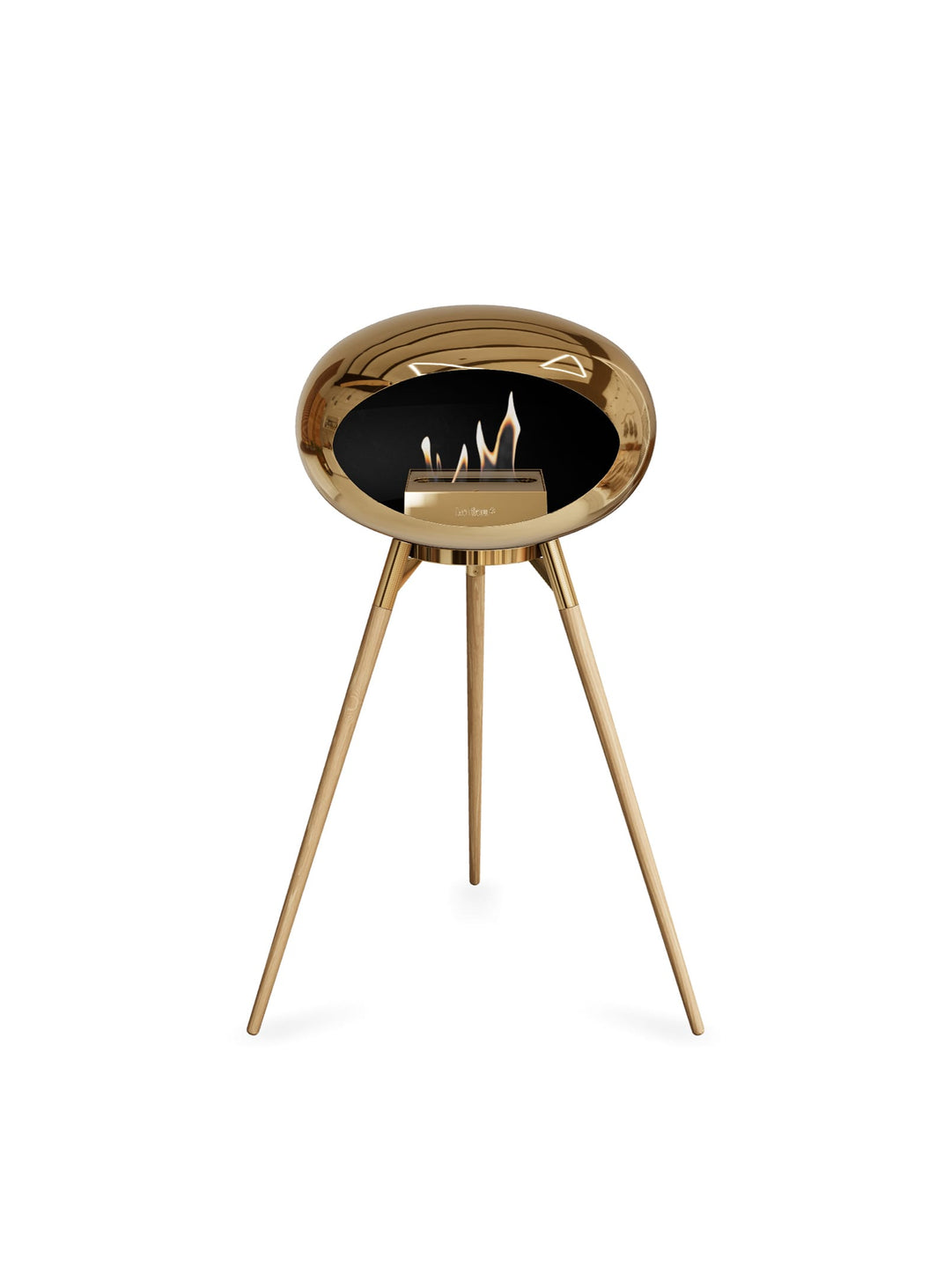 Foyer design Ground High Dome de Le Feu : finition or rose et feu moderne.