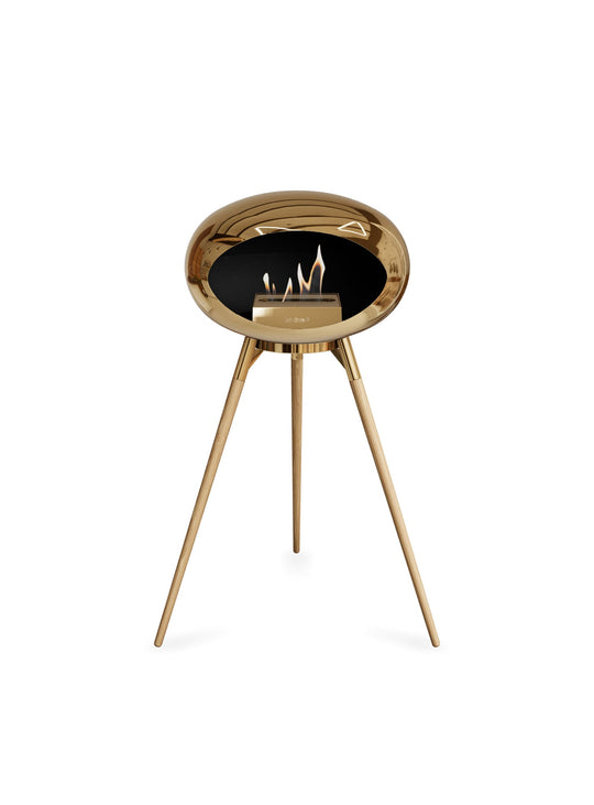 Foyer design Ground High Dome de Le Feu : finition or rose et feu moderne.