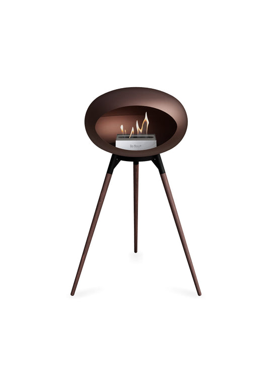 Foyer bioéthanol Le Feu Ground High Dome : feu pur et ton bois chaleureux.