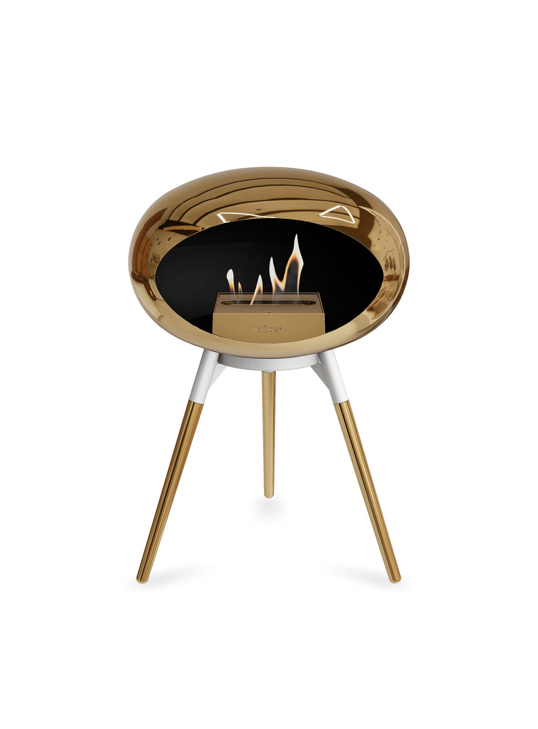 Foyer bioéthanol Le Feu Ground Low Dome or rose : feu écologique et doré.