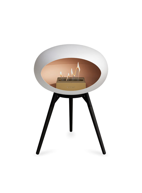 Foyer Le Feu Ground Low Dome blanc : feu moderne et ambiance cosy.