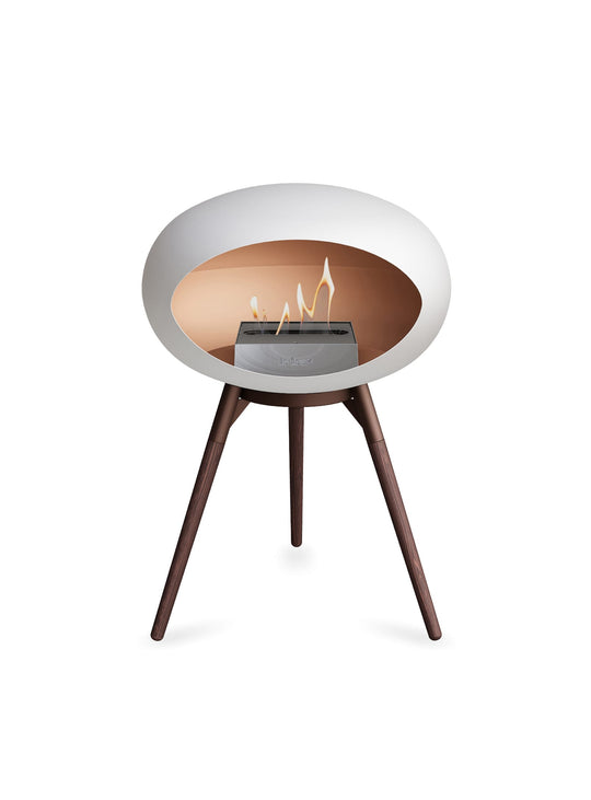 Foyer Ground Low Dome Le Feu blanc : design compact et feu authentique.