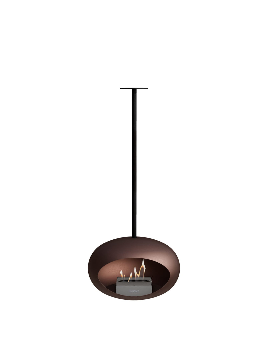 Cheminée suspendue Sky Dome en Mocca de Le Feu : flamme douce et reposante.