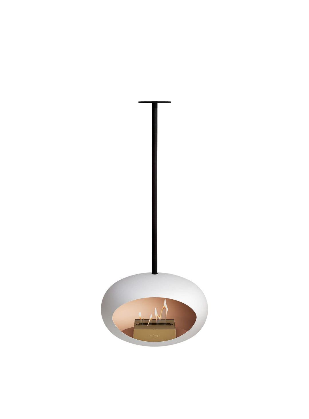 Le Feu Sky Dome blanc : cheminée suspendue design pour plafond cathédrale.