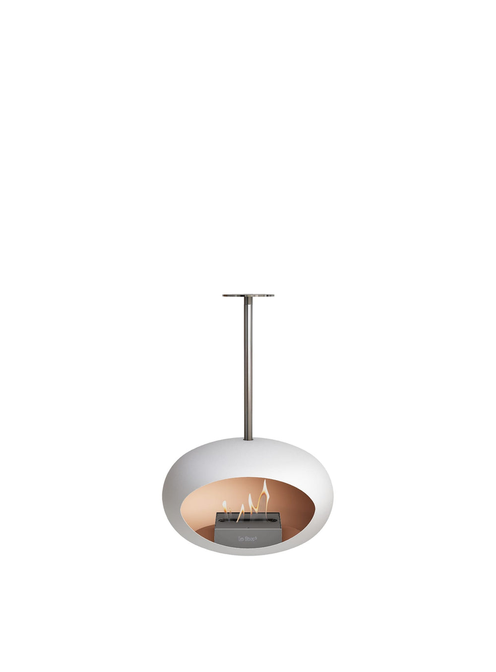 Le Feu Sky Dome blanc : cheminée suspendue au bioéthanol sans conduit.