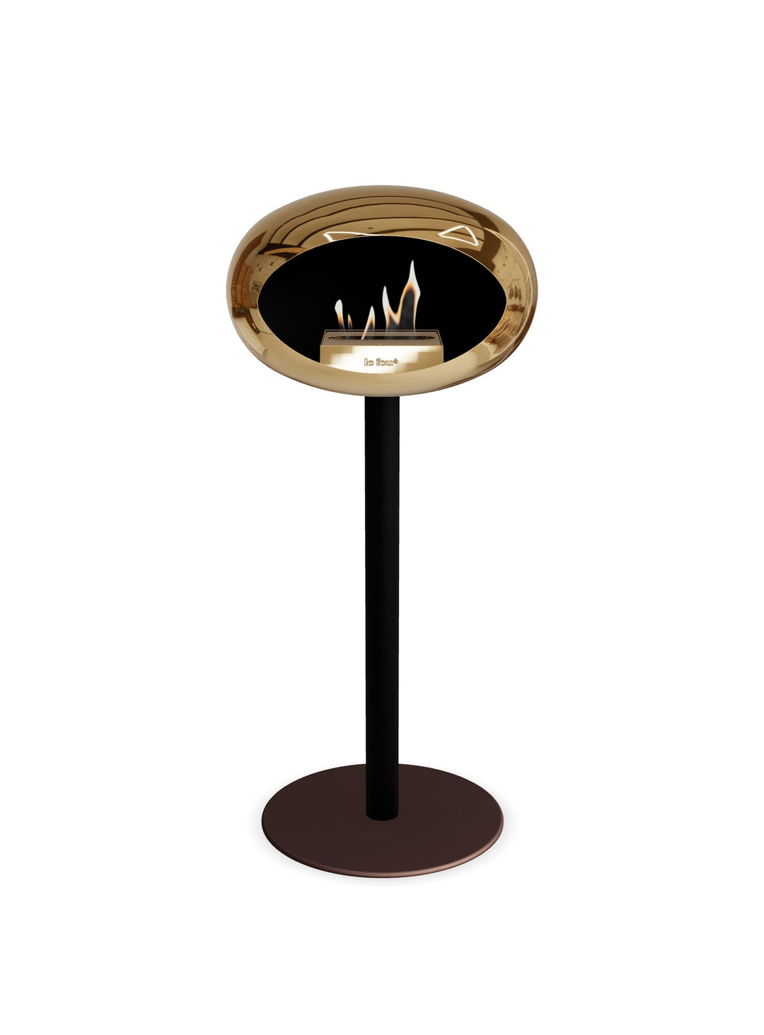 Le Feu High Dome en or rose chromé : cheminée autoportante élégante et chic.