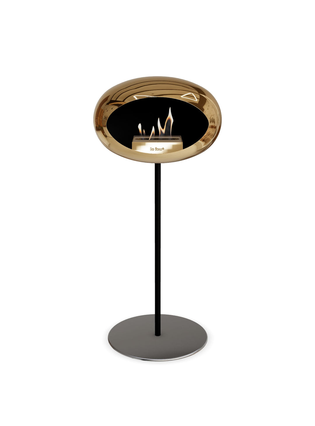 High Dome en or rose chromé de Le Feu : cheminée autoportante contemporaine.