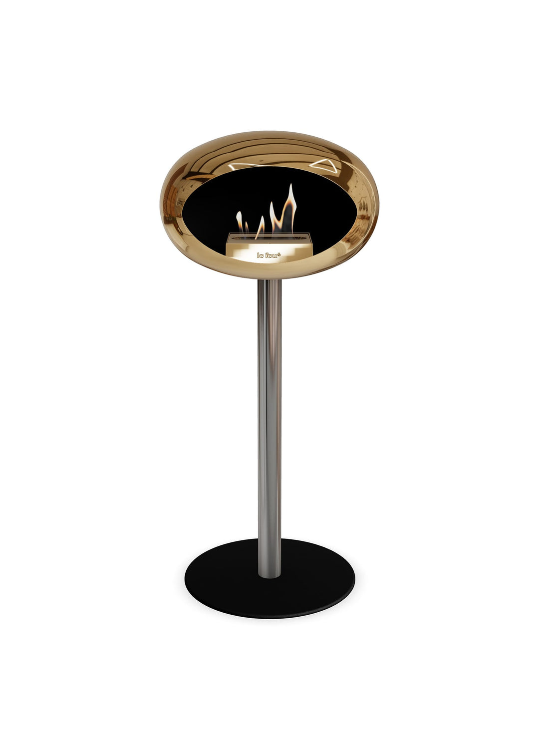 Le Feu High Dome en or rose chromé : cheminée autoportante pour salon design.