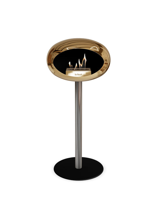 Le Feu High Dome en or rose chromé : cheminée autoportante pour salon design.