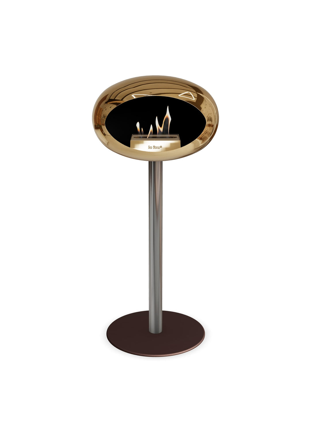 Cheminée autoportante High Dome en or rose chromé de Le Feu : chaleur intime.