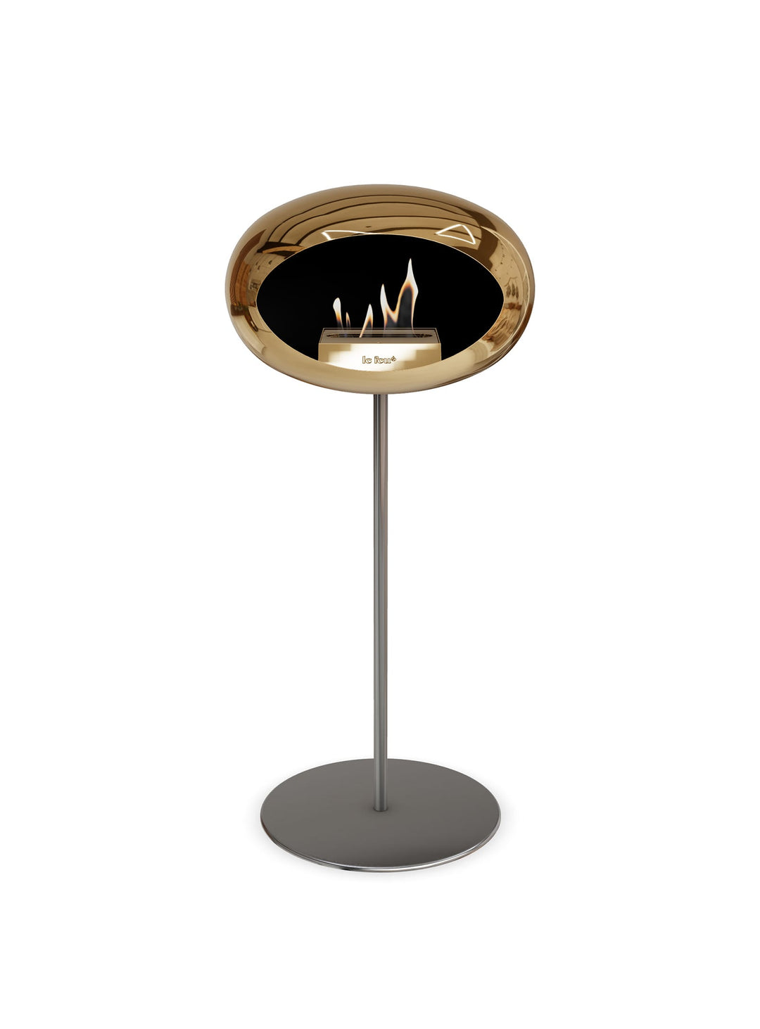 High Dome en or rose chromé de Le Feu : cheminée autoportante pour loft moderne.