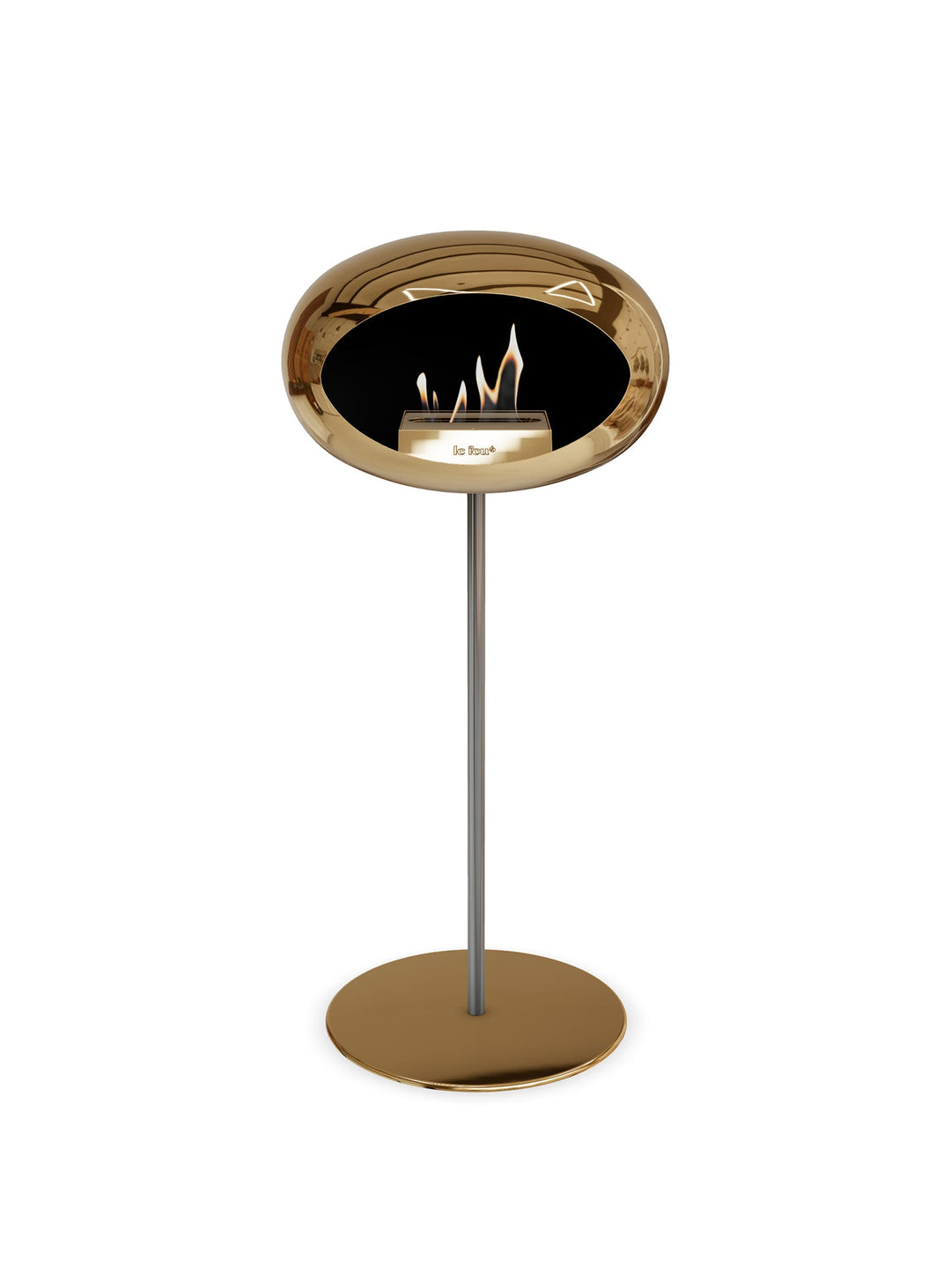 Le Feu High Dome en or rose chromé : cheminée autoportante atmosphère unique.