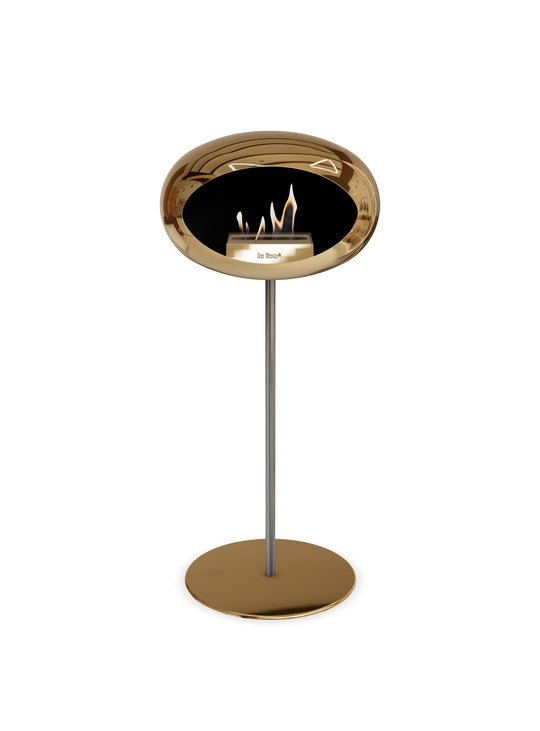 Le Feu High Dome en or rose chromé : cheminée autoportante atmosphère unique.