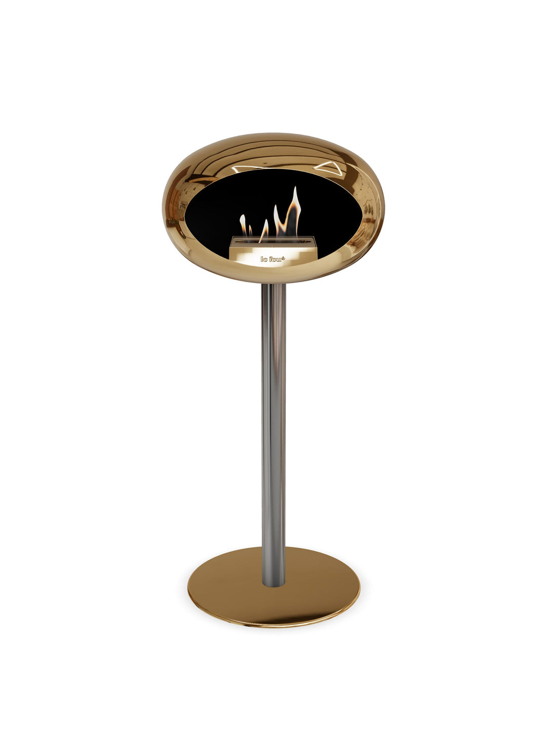 High Dome en or rose chromé de Le Feu : cheminée autoportante bioéthanol.