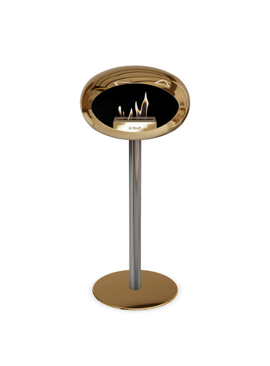 High Dome en or rose chromé de Le Feu : cheminée autoportante bioéthanol.