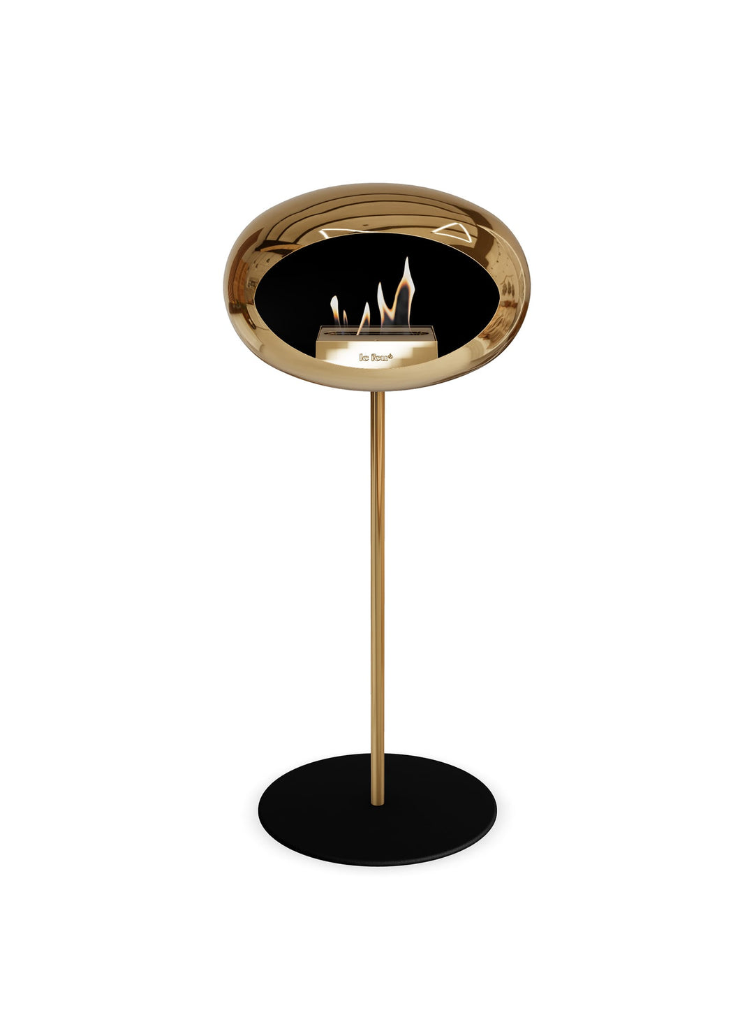 Cheminée autoportante High Dome en or rose chromé de Le Feu : feu sans fumée.