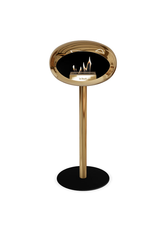 Le Feu High Dome en or rose chromé : cheminée autoportante flamme authentique.