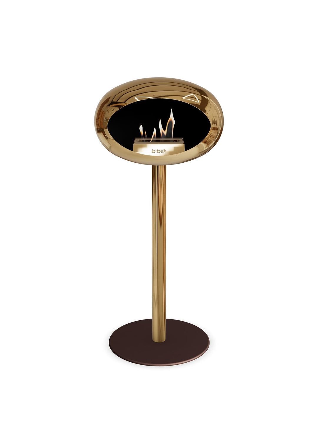 Cheminée autoportante High Dome en or rose chromé de Le Feu : chaleur douce.