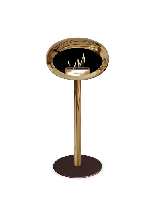 Cheminée autoportante High Dome en or rose chromé de Le Feu : chaleur douce.