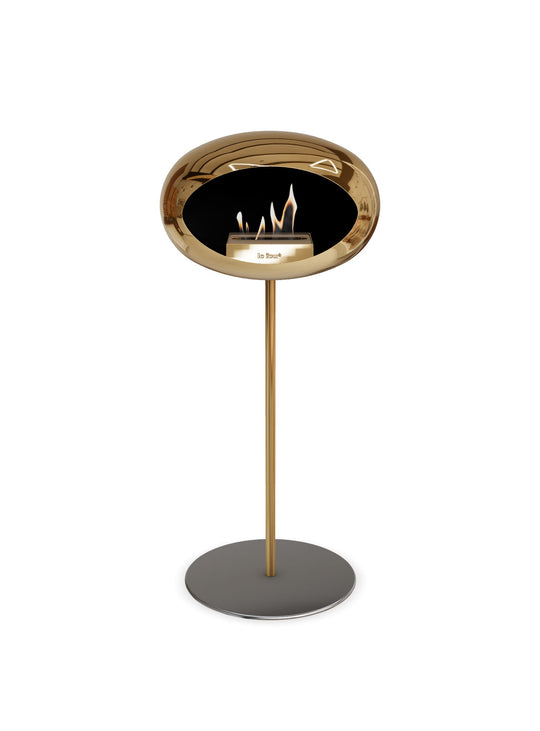 Cheminée autoportante High Dome en or rose chromé de Le Feu : feu pur et simple.